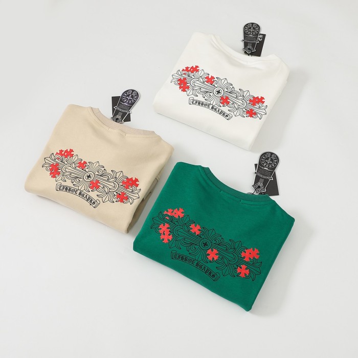 ★超人気 クロムハーツ 激安通販 布を貼って刺繍する純綿丸首長袖衛衣3色