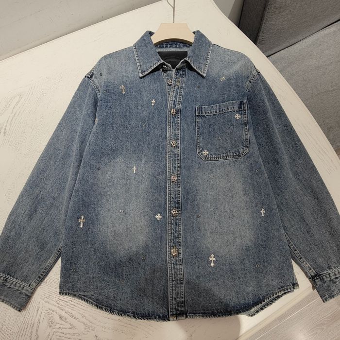 大人気 クロムハーツ 激安偽物 24 F/wスタッズ付き重金属クロスデニムシャツジャケット
