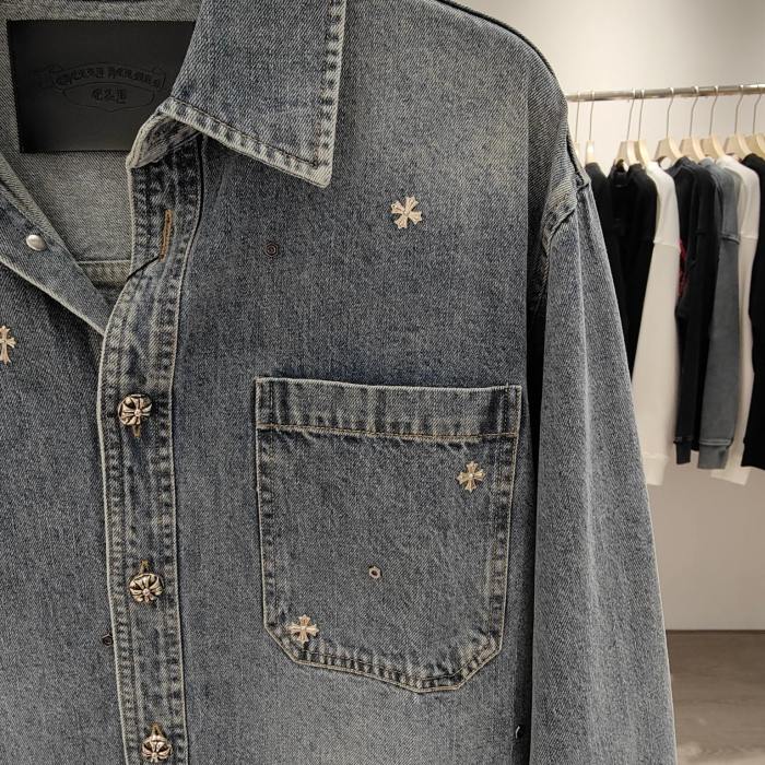 大人気 クロムハーツ 激安偽物 24 F/wスタッズ付き重金属クロスデニムシャツジャケット