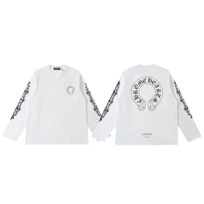 超話題! クロムハーツ 偽物通販 背馬蹄サンスクリットプリントカップル長袖Tシャツ