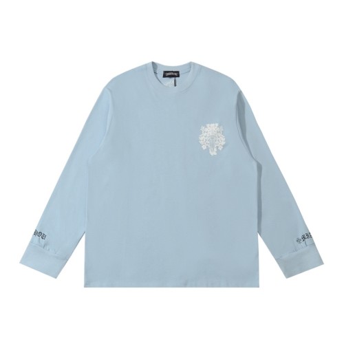 入手困難 クロムハーツ コピーおすすめ サンスクリット大宝剣プリントブルーカップル長袖Tシャツ