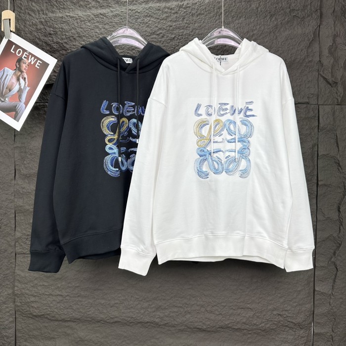 大人気 ロエベ 偽物通販 刺繍ステッチカラーアルファベットロゴカップル用連帽パーカー