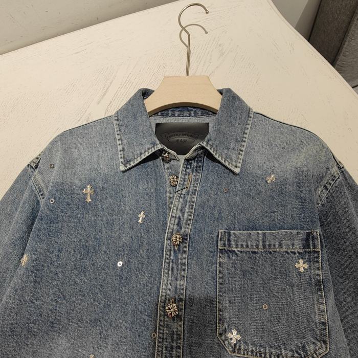 大人気 クロムハーツ 激安偽物 24 F/wスタッズ付き重金属クロスデニムシャツジャケット