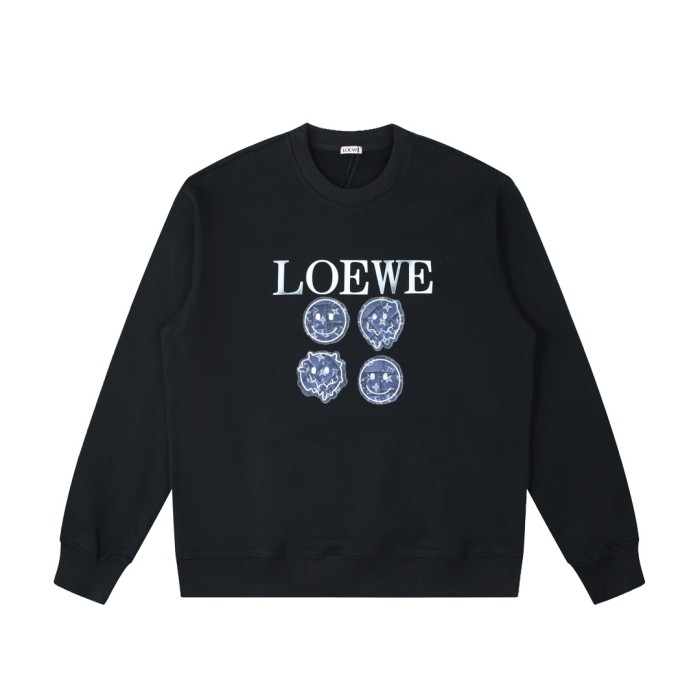 【限定】ロエベ 偽物通販 LV連名限定デニム笑顔プリントクルーネックパーカー