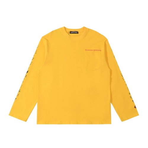 一目惚れ♪ クロムハーツ 激安偽物 十字架落書き袖レモンイエローカップル長袖Tシャツ