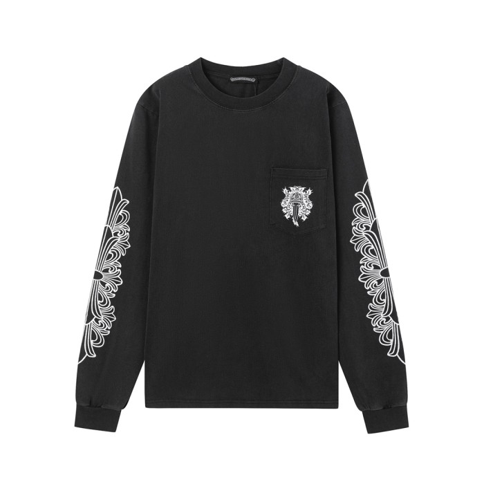 使い勝手良し クロムハーツ スーパーコピー 丸首水洗プリント長袖Tシャツ