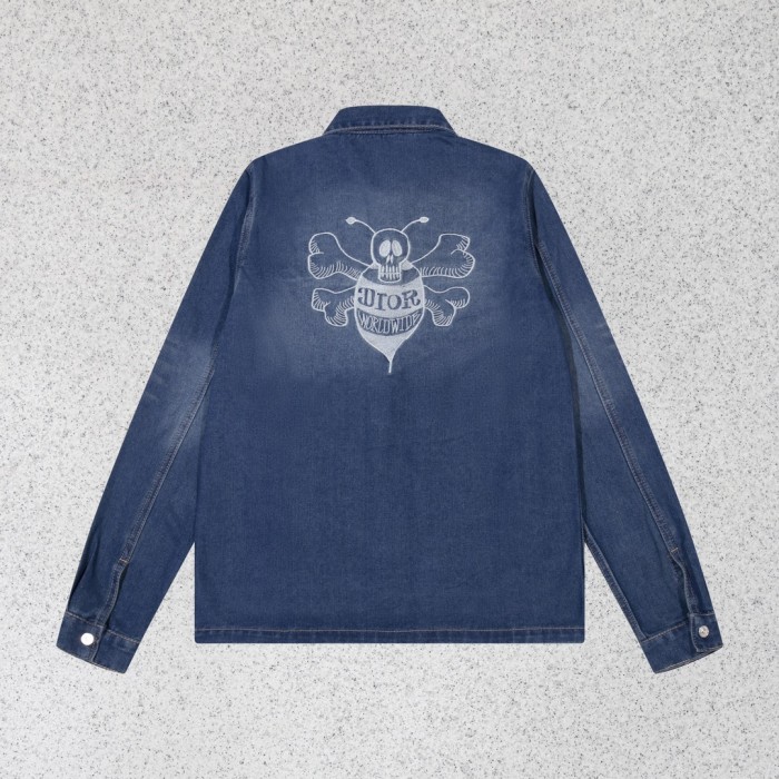 超奇跡の入荷☆ ディオール n級品 アルファベット刺繍サイン24 FWミツバチタンニン男女デニムコート