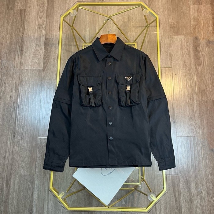 超奇跡の入荷☆ プラダ コピーおすすめ 24クラシック2枚組再生ナイロンポケット純色長袖シャツコート
