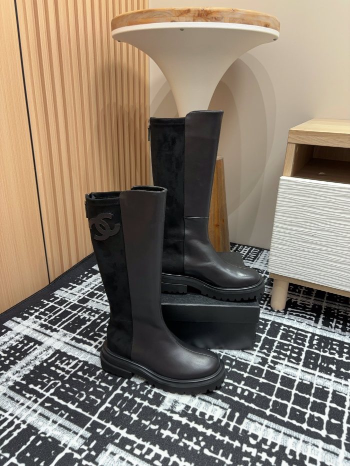 高品質 シャネル スーパーコピー 秋冬りダブルCパッチワークブーツライダースブーツ小香厚底ブーツ