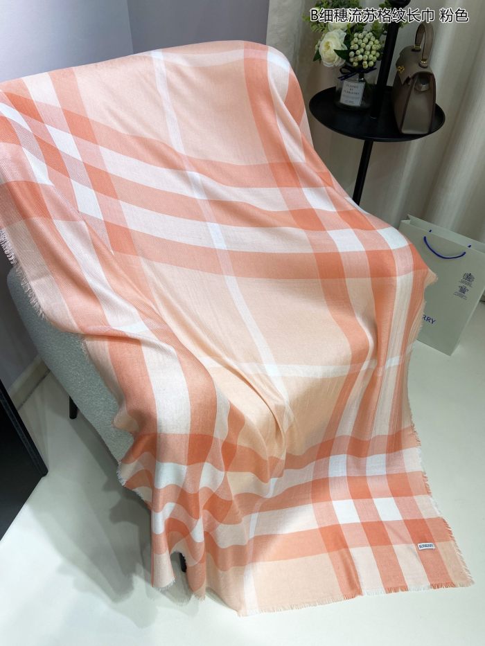 稀少 バーバリー 激安通販 細穂フリンジチェックスカーフ