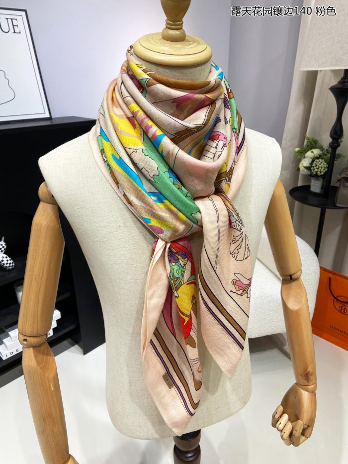 【限定】エルメス コピーおすすめ 両面同色カシミヤ縁取りスカーフ