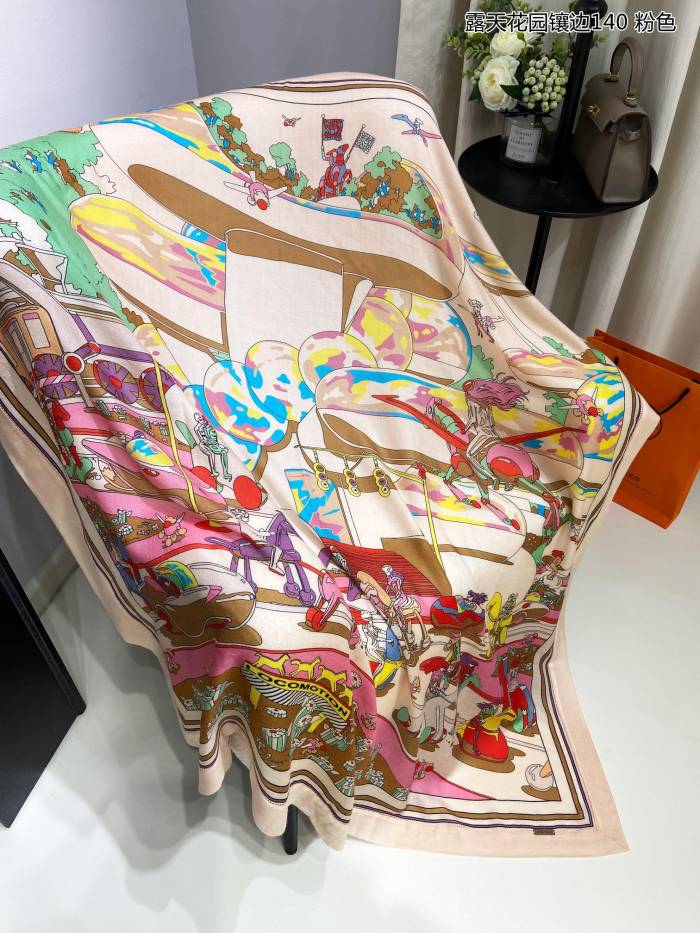 【限定】エルメス コピーおすすめ 両面同色カシミヤ縁取りスカーフ