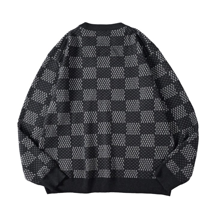 稀少 ルイヴィトン スーパーコピー LV 2024チェック柄グレーのヘッダーセーター
