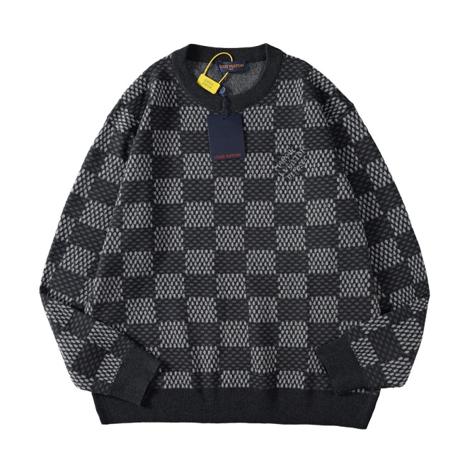稀少 ルイヴィトン スーパーコピー LV 2024チェック柄グレーのヘッダーセーター