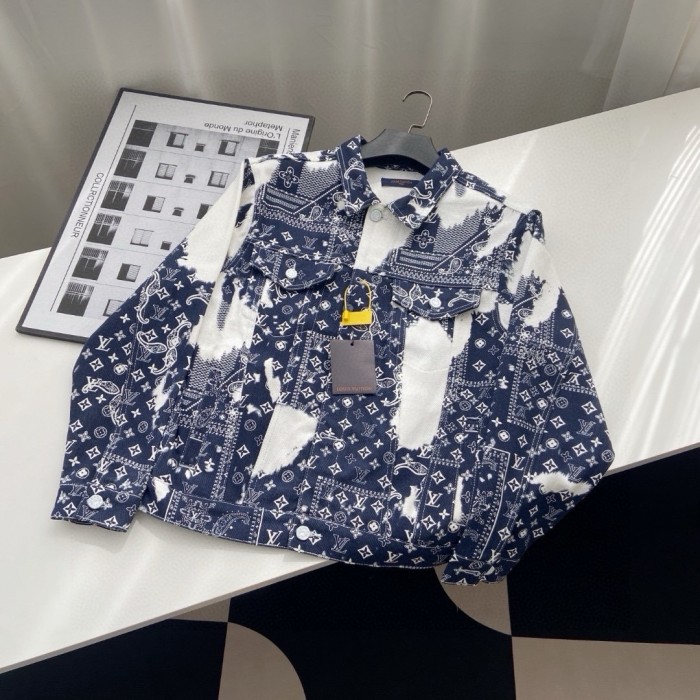 一目惚れ♪ ルイヴィトン 偽物通販 Lv 24SS新作腰花果扎染満印水洗デニムコート男女カップルゆったりジャケット