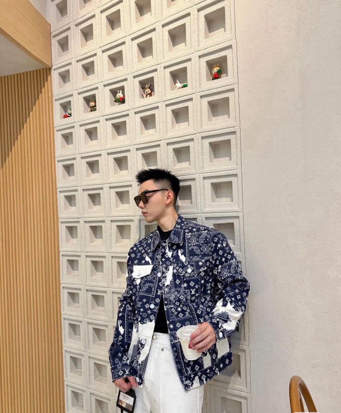 一目惚れ♪ ルイヴィトン 偽物通販 Lv 24SS新作腰花果扎染満印水洗デニムコート男女カップルゆったりジャケット