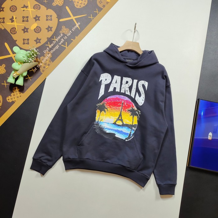 超奇跡の入荷☆ バレンシアガ 激安偽物 2024 SSハワイ落日ヤシの塔LOGO模様プリントのフード付き衛衣2色