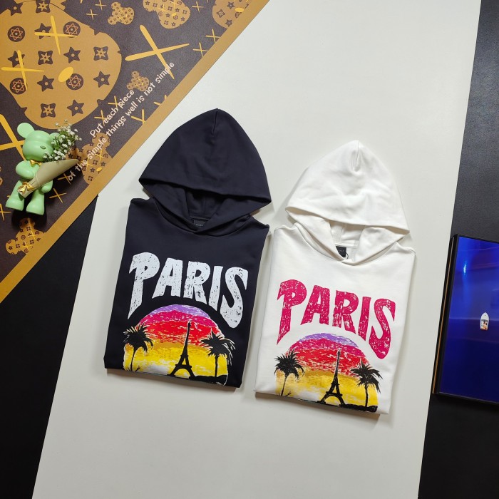 超奇跡の入荷☆ バレンシアガ 激安偽物 2024 SSハワイ落日ヤシの塔LOGO模様プリントのフード付き衛衣2色