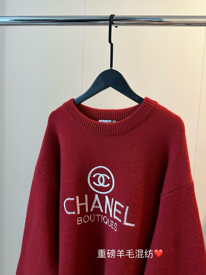 大人気 シャネル n級品 刺繍ロゴウールクルーネック厚手セーター