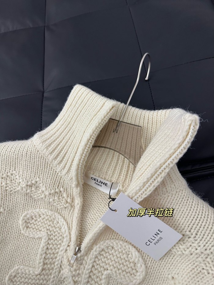 【限定】セリーヌ n級品 ハーフジッパーを厚めにした立体チェックニットウールセーター