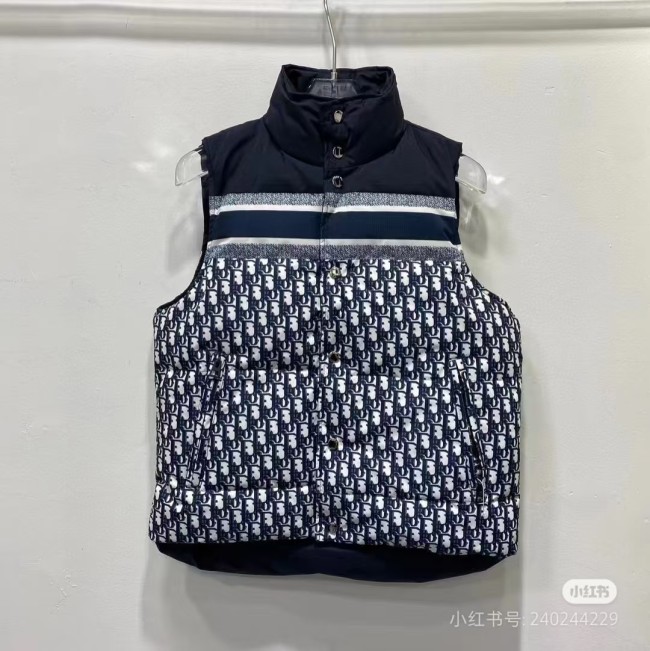 ★超人気 ディオール n級品 千鳥格子ストライプクラシックな老花のリバーシブルスタンドカラーノースリーブダウンベスト