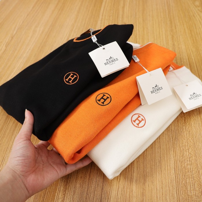 超奇跡の入荷☆ エルメス 偽物通販 デジタル刺繍のぶつかり色工芸レトロ風コットン丸首長袖セーター3色