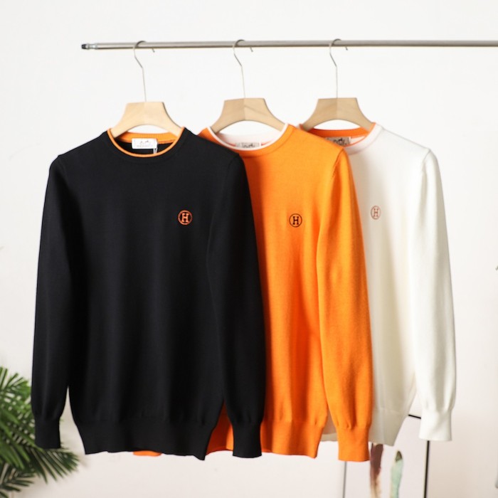 超奇跡の入荷☆ エルメス 偽物通販 デジタル刺繍のぶつかり色工芸レトロ風コットン丸首長袖セーター3色
