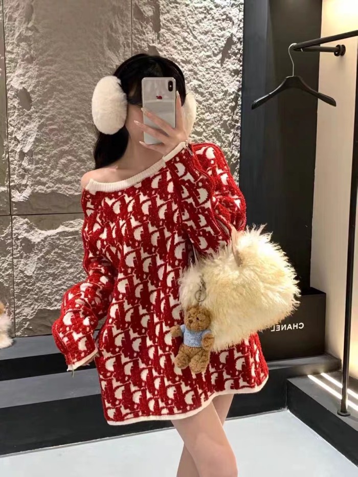 高品質 ディオール コピー ジップタオル刺繍ウールビッグセーター