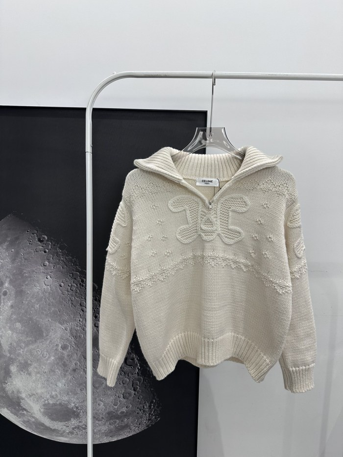 【限定】セリーヌ n級品 ハーフジッパーを厚めにした立体チェックニットウールセーター