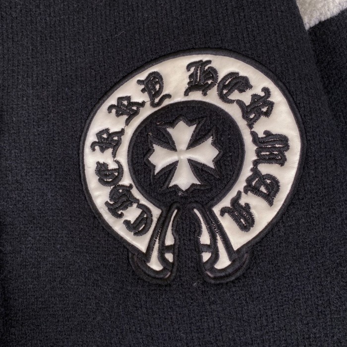 【限定】クロムハーツ n級品 刺繍アルファベットパッチワークセーターコートベースボールコート