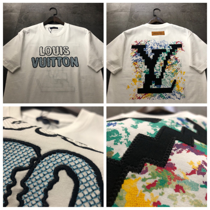 稀少 ルイヴィトン 激安偽物 アルファベット貼り刺繍落書き半袖Tシャツ