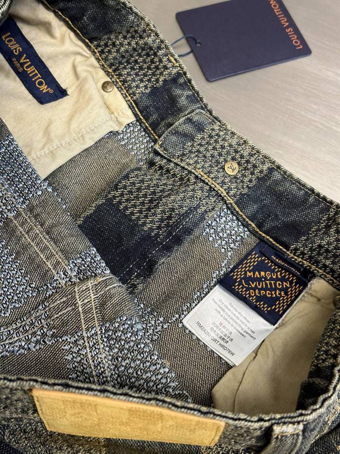 入手困難 ルイヴィトン コピーおすすめ 25ssLvチェックデニムストレートパンツ