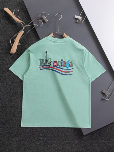日本未入荷 バレンシアガ 偽物通販  コーラアルファベットのパリタワーロゴプリント半袖Tシャツ