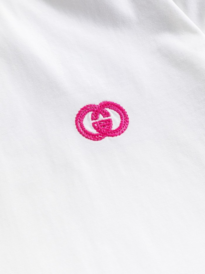 一目惚れ♪ グッチ コピーおすすめ 胸ダブルの文字の刺繍🪡ロゴ襟カフススプライシングＴシャツ