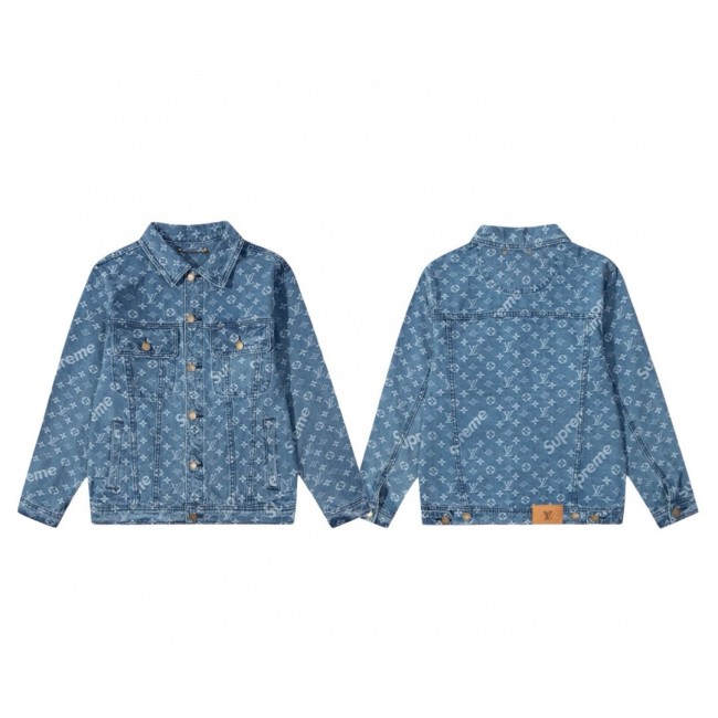 ★超人気 シュプリーム  n級品 ルイヴィトンx Supreme連名の老花満印ロゴアルファベットプリントカップル水洗いデニムジャケット