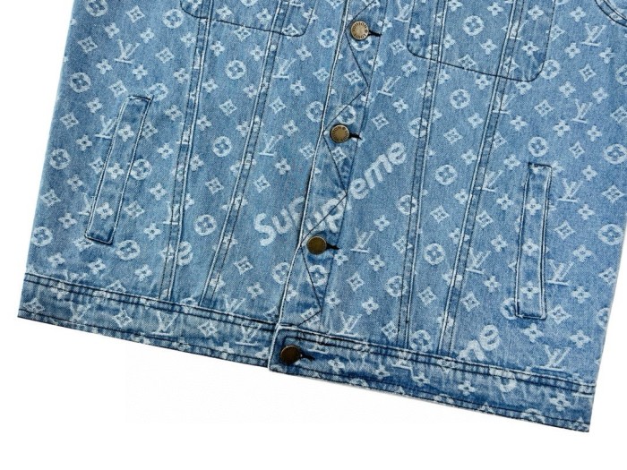 ★超人気 シュプリーム  n級品 ルイヴィトンx Supreme連名の老花満印ロゴアルファベットプリントカップル水洗いデニムジャケット
