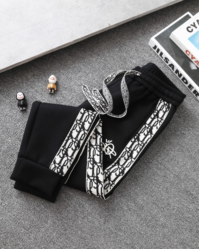 累積売上総額第１位！ ディオール 激安通販 25ss刺繍織りベルトパッチワークレザーロゴポケットパンツカジュアルパンツロングパンツ