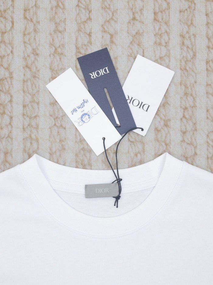 追跡付 ディオール 激安偽物 刺繍透かし文字猫柄ラウンドネック半袖Tシャツ