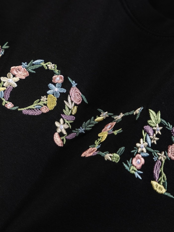 使い勝手良し ロエベ  偽物通販 25 ssコーナーアルファベット花卉立体刺繍アルファベット刺繍ロゴの丸首半袖