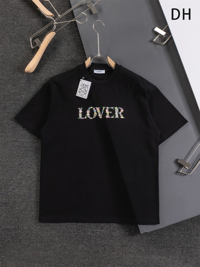 使い勝手良し ロエベ  偽物通販 25 ssコーナーアルファベット花卉立体刺繍アルファベット刺繍ロゴの丸首半袖