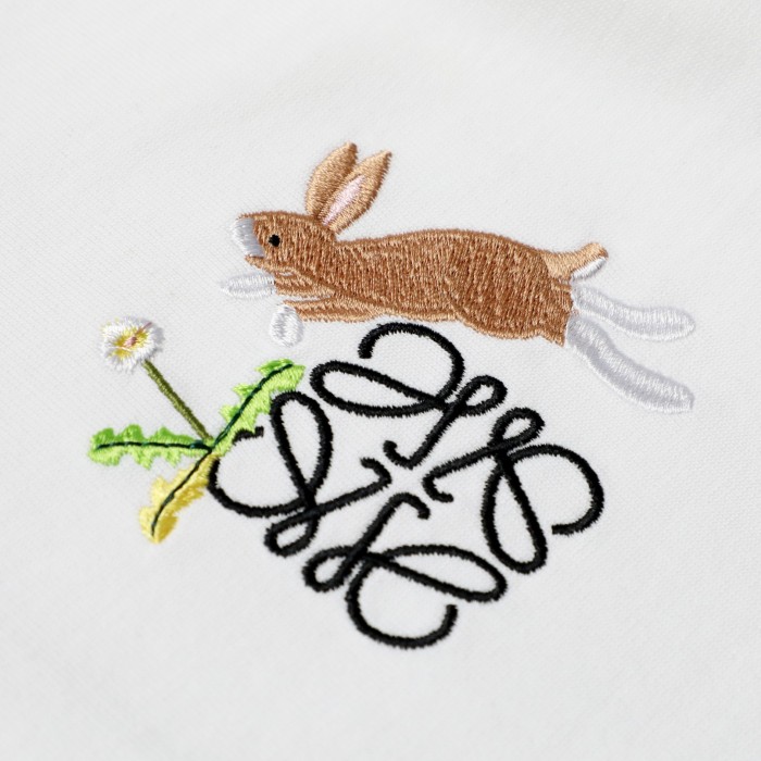 使い勝手良し ロエベ 激安通販 キャラクターウサギ刺繍カジュアル丸首半袖Tシャツ
