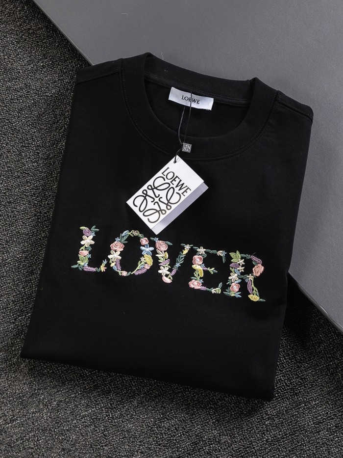 使い勝手良し ロエベ  偽物通販 25 ssコーナーアルファベット花卉立体刺繍アルファベット刺繍ロゴの丸首半袖