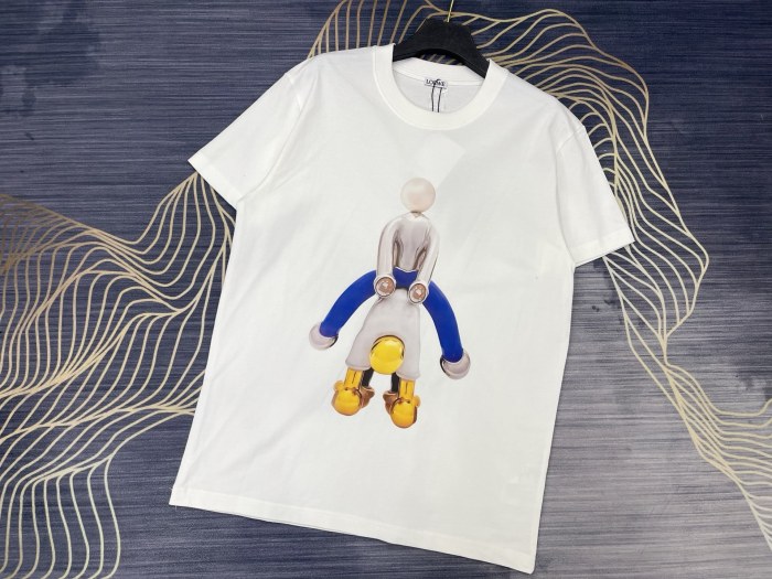稀少 ロエベ 激安通販 2025春夏新作プリントアルファベットロゴラウンドネック半袖Tシャツ2色
