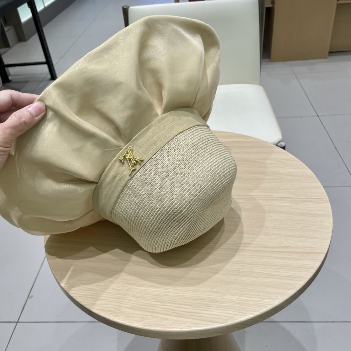 超話題! ルイヴィトン n級品 春夏オーガンザ大リボン麦わら帽子サンバイザー女性折り畳みリボン優雅な旅リゾート漁師帽