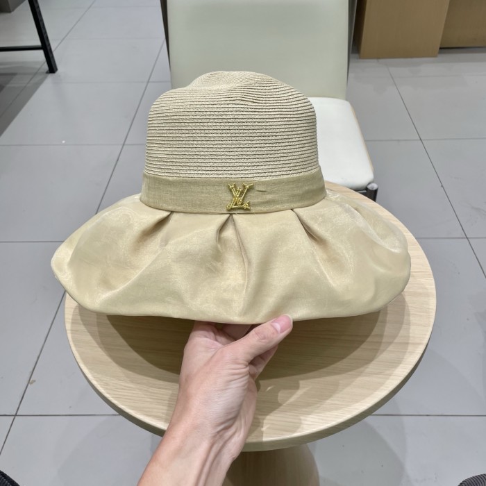 超話題! ルイヴィトン n級品 春夏オーガンザ大リボン麦わら帽子サンバイザー女性折り畳みリボン優雅な旅リゾート漁師帽