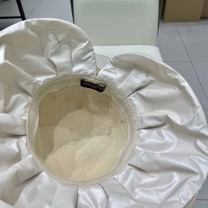 超話題! ルイヴィトン n級品 春夏オーガンザ大リボン麦わら帽子サンバイザー女性折り畳みリボン優雅な旅リゾート漁師帽