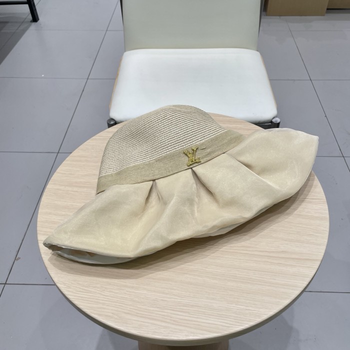 超話題! ルイヴィトン n級品 春夏オーガンザ大リボン麦わら帽子サンバイザー女性折り畳みリボン優雅な旅リゾート漁師帽