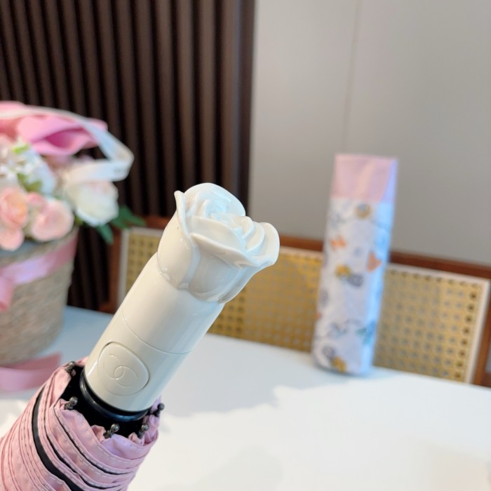 超話題! シャネル コピーおすすめ Chanel バラの花の柄の三つ折り自動折りたたみ晴雨傘