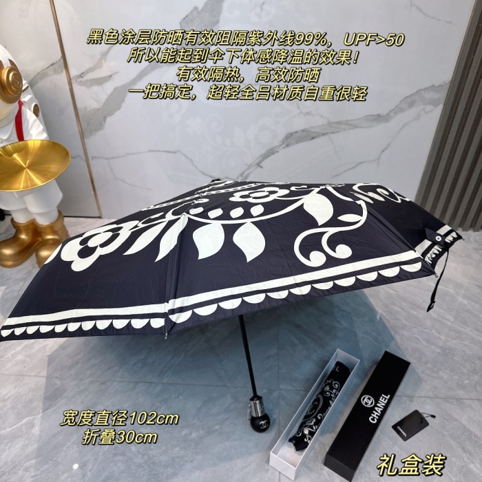 大人気 シャネル 偽物通販  Chanel リボン夏の新作全自動折りたたみ晴雨傘