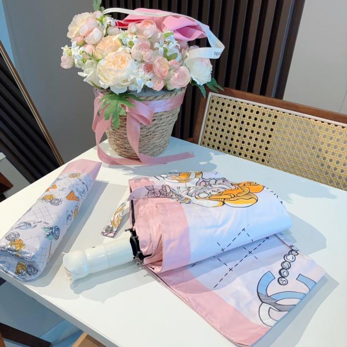 超話題! シャネル コピーおすすめ Chanel バラの花の柄の三つ折り自動折りたたみ晴雨傘